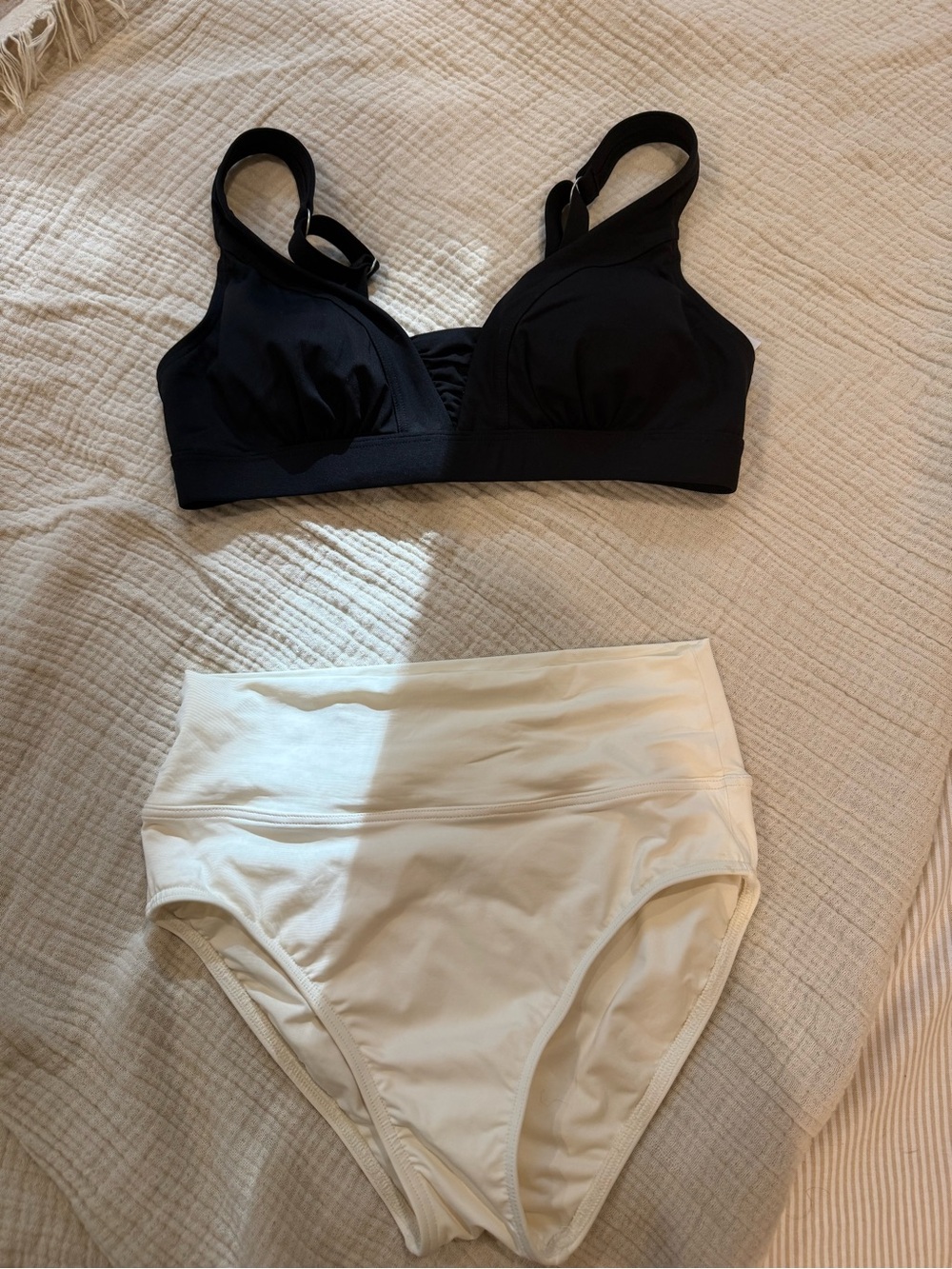 Lands' End Black Bikini with White High-Waist Bottom